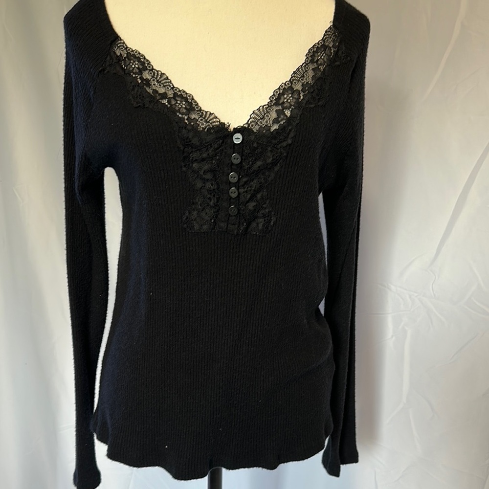 Maurices Black Lace Trim Blouse